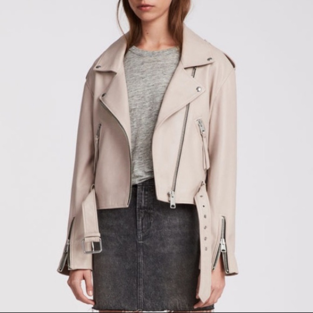 AllSaints Anderson Leather Jacket (pink, XS)
